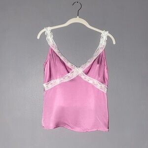 LULU'S Pink Satin Lace Trim Cami Tank Top Undershirt Party Top Small?